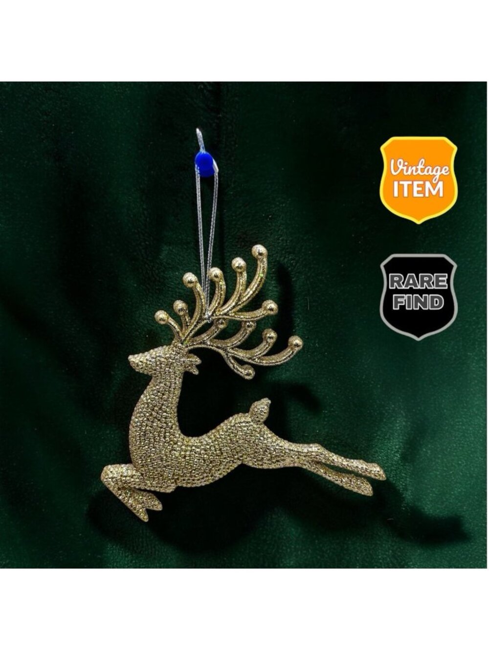 Vintage Gold Tone Leaping Reindeer Christmas Holiday Ornament Decor Gift. RARE!